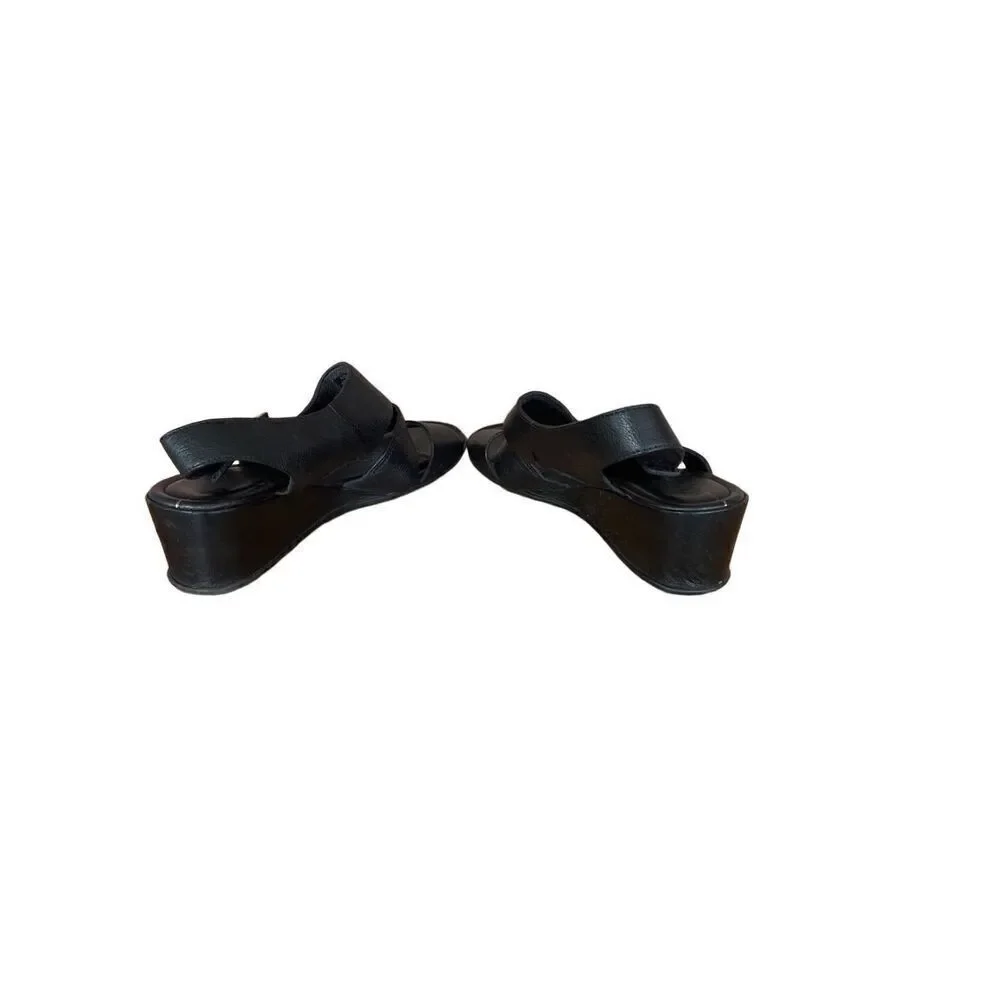 Ecco Womens Black Felicia Hook-And-Loop Wedge Sandals Size 37